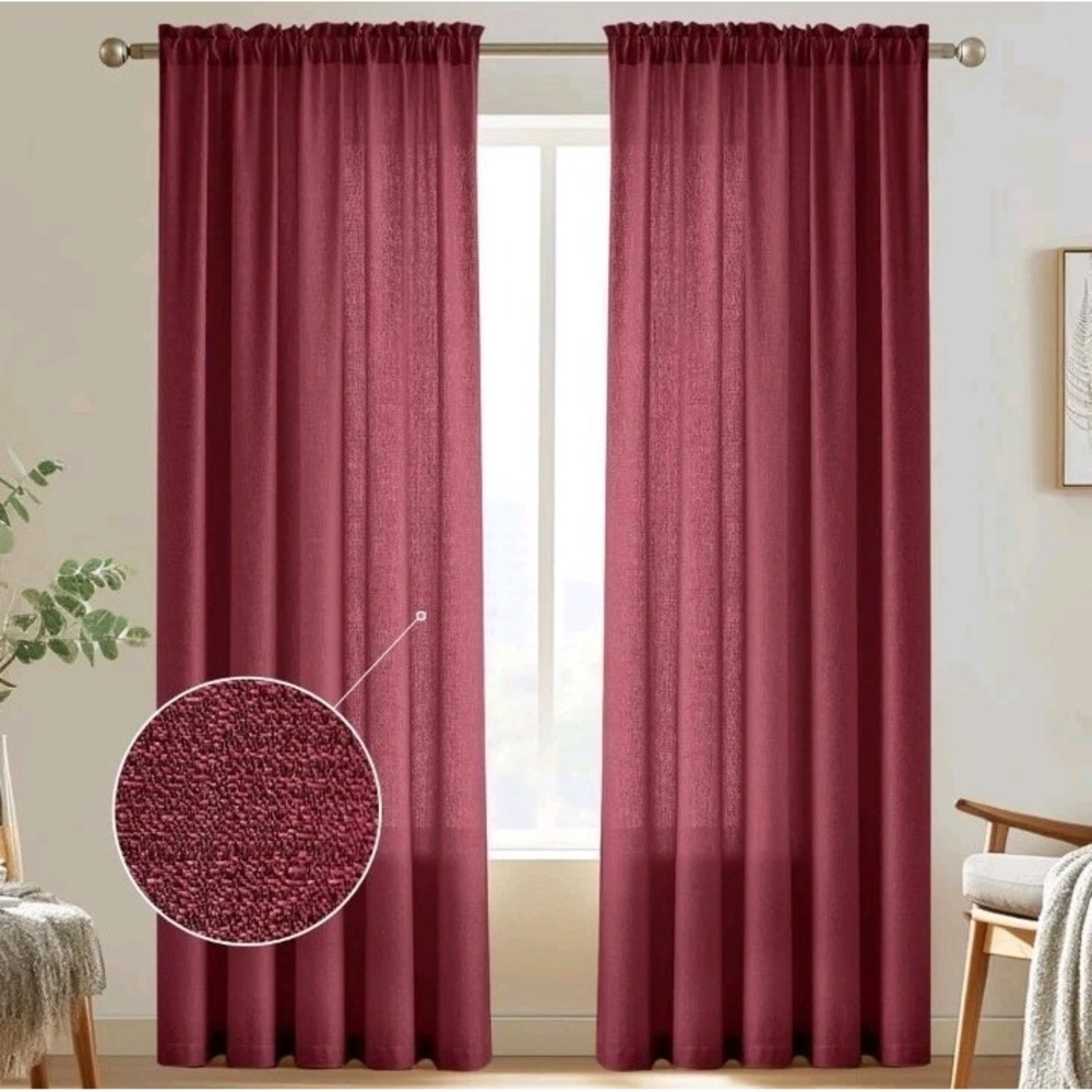 Melodieux Burgundy Semi Sheer Curtains 84 Inches Long Light Filtering